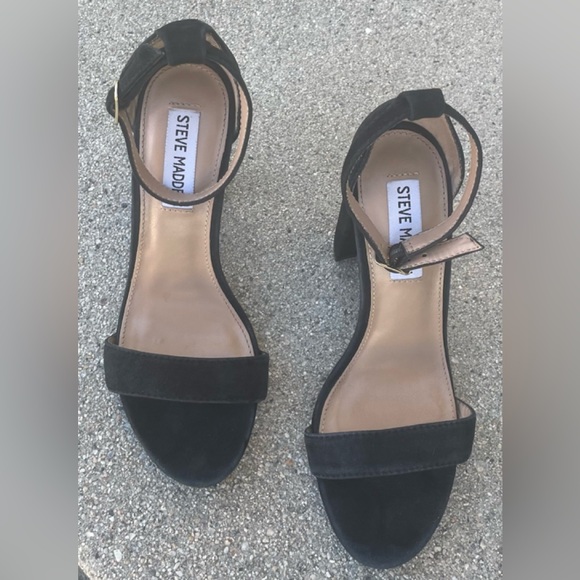 STEVE MADDEN CARRSON ANKLE STRAP BLACK HEELED SANDALS SIZE 7 UPPER LEATHER - Picture 3 of 8